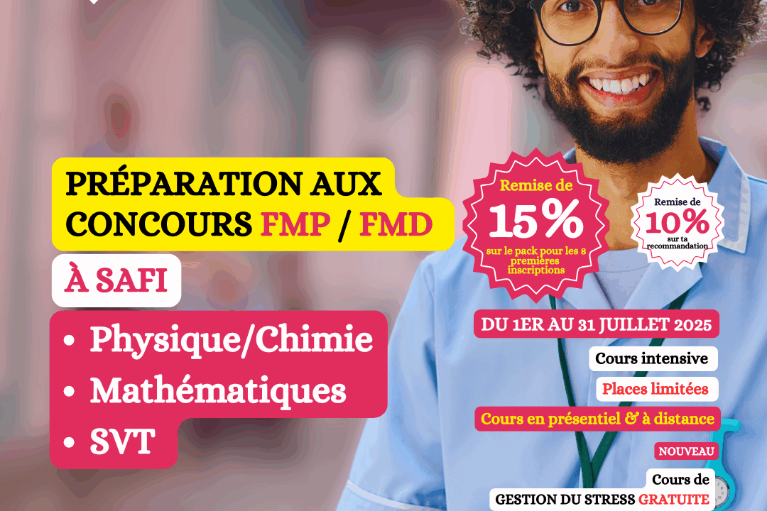 Étudiants en pleine préparation aux concours d’accès aux FMP et FMD 2025 dans une salle de cours à Espace Noor.